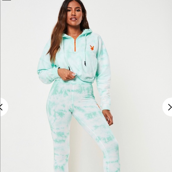 Playboy Mint Tie Dye Zip Through Cropped Hoodie - Picture 3 of 5